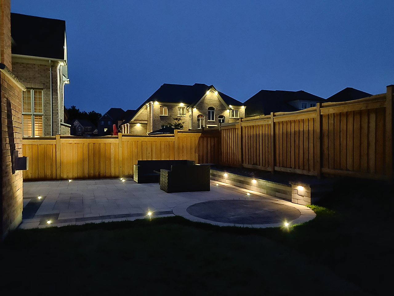 Backyard Patio With Landscape Lights