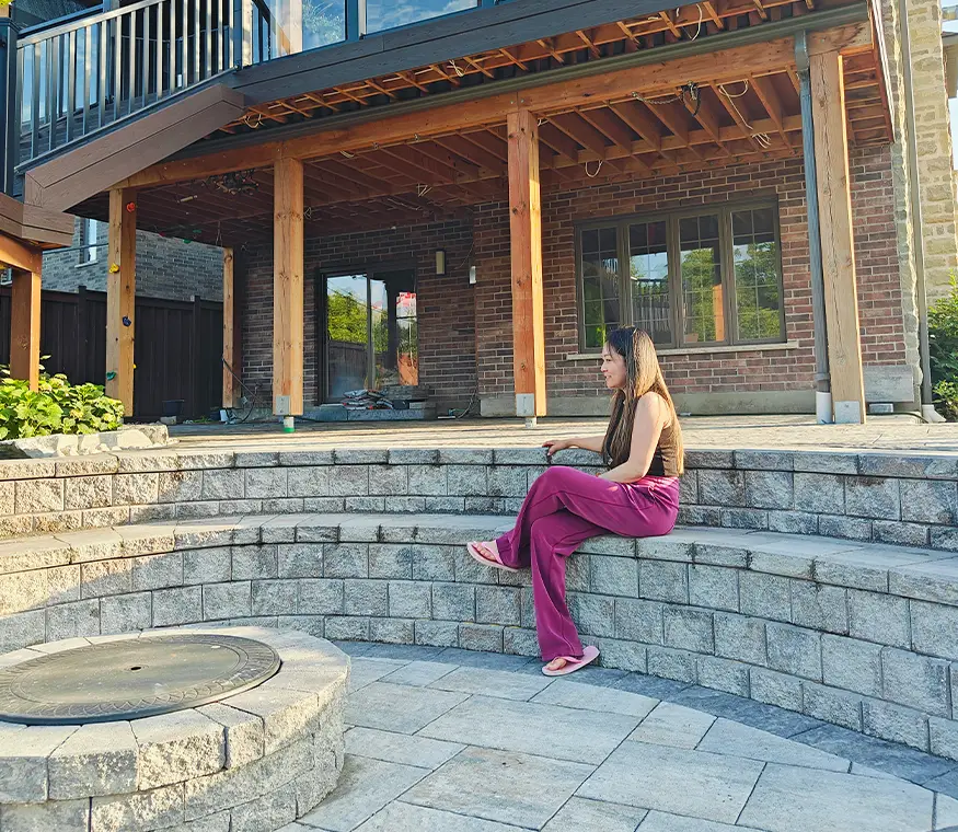 Completed interlock patio and seating wall project in Kitchener Ontario