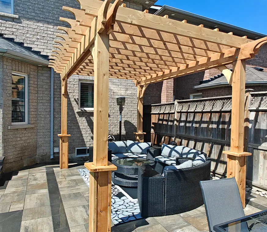 Finished backyard interlock and landscaping project completed by landscaping companies in Brampton Ontario