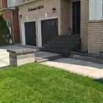 Front entrance interlock walkway and steps installed by interlocking contractors in Brampton Ontario