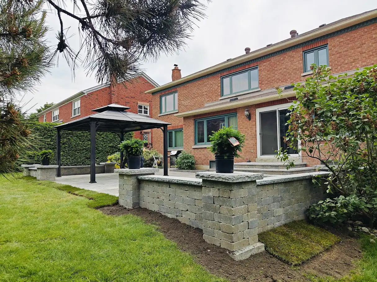 Wall design installation complementing patio area